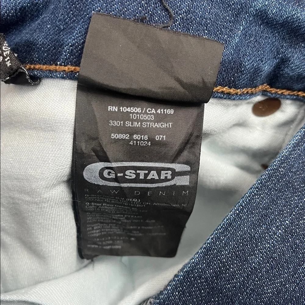 G-Star Raw Denim Slim Straight Medium aged Blue Wash Jeans size 31 x 32 EUC